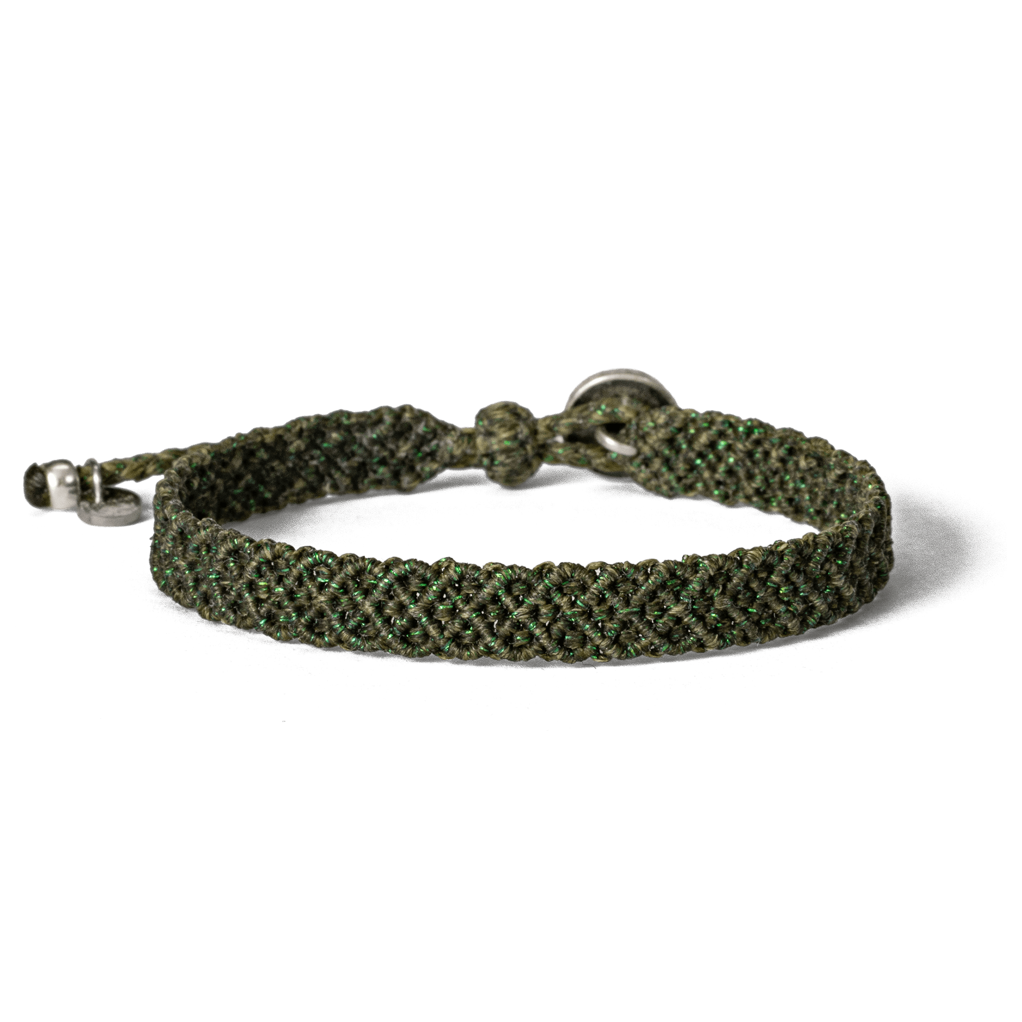 Handwoven friendship bracelet made of green cord – craft by Loommii