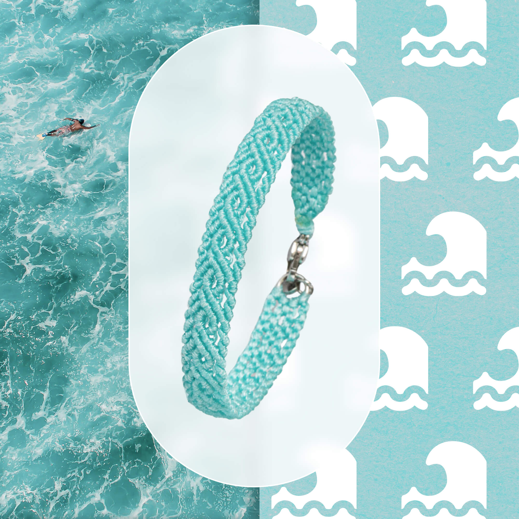 Handwoven friendship bracelet made of aqua blue cord – craft by loommii