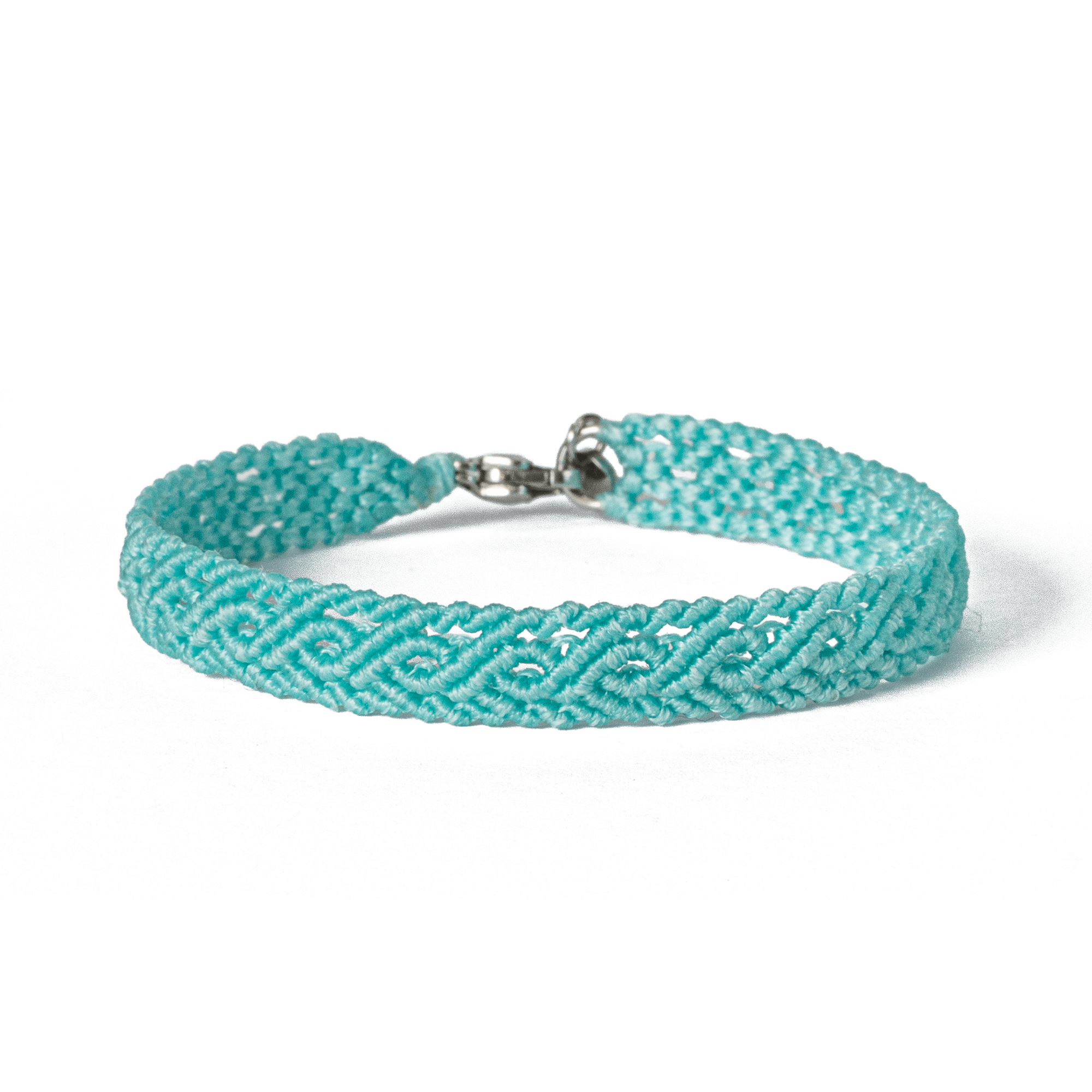 Handwoven friendship bracelet made of aqua blue cord – craft by loommii
