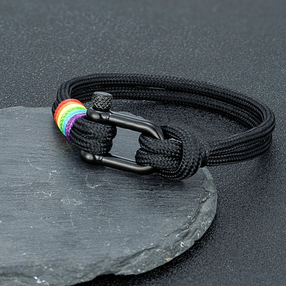 Black Rope Rainbow Bracelet