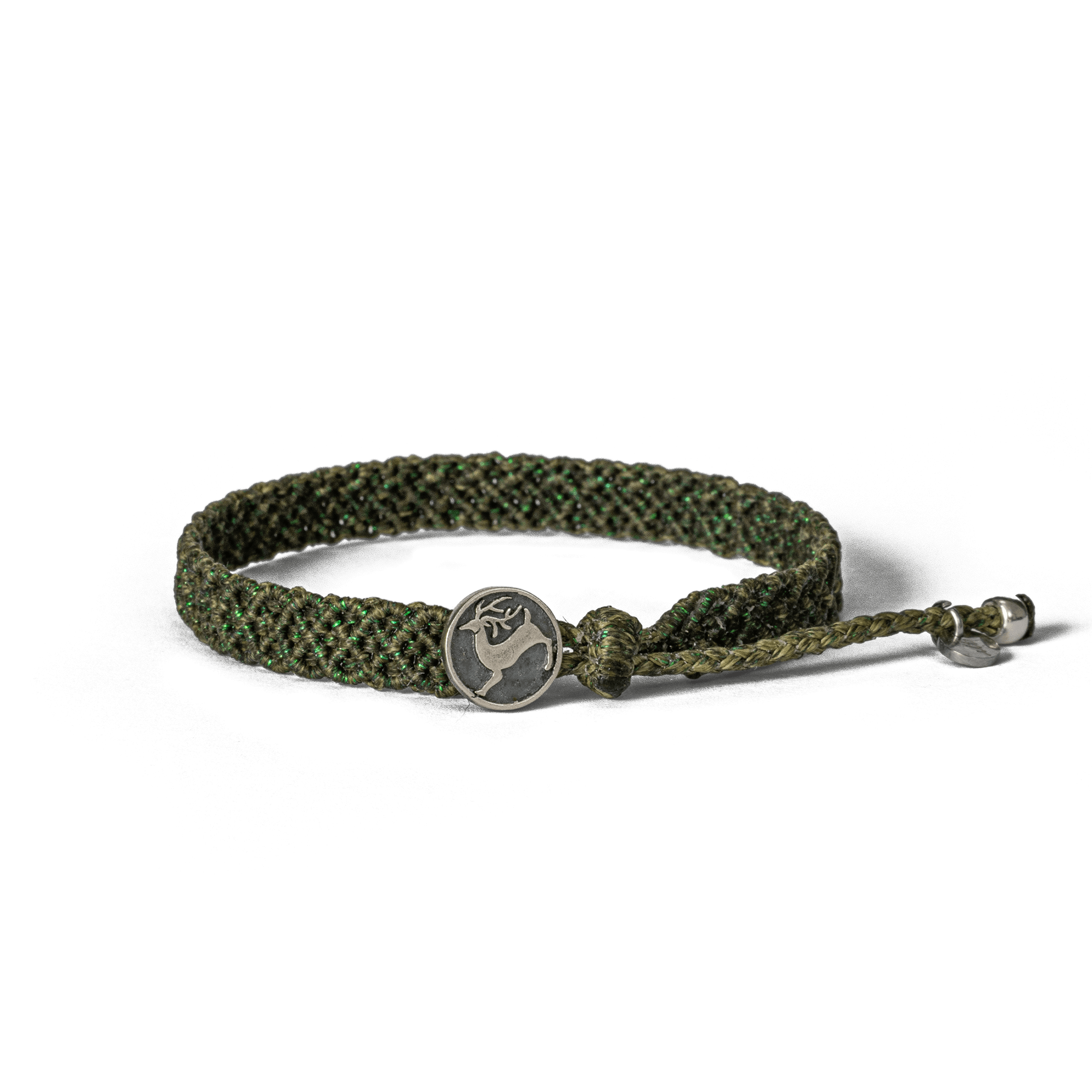 Handwoven friendship bracelet made of green cord – craft by Loommii