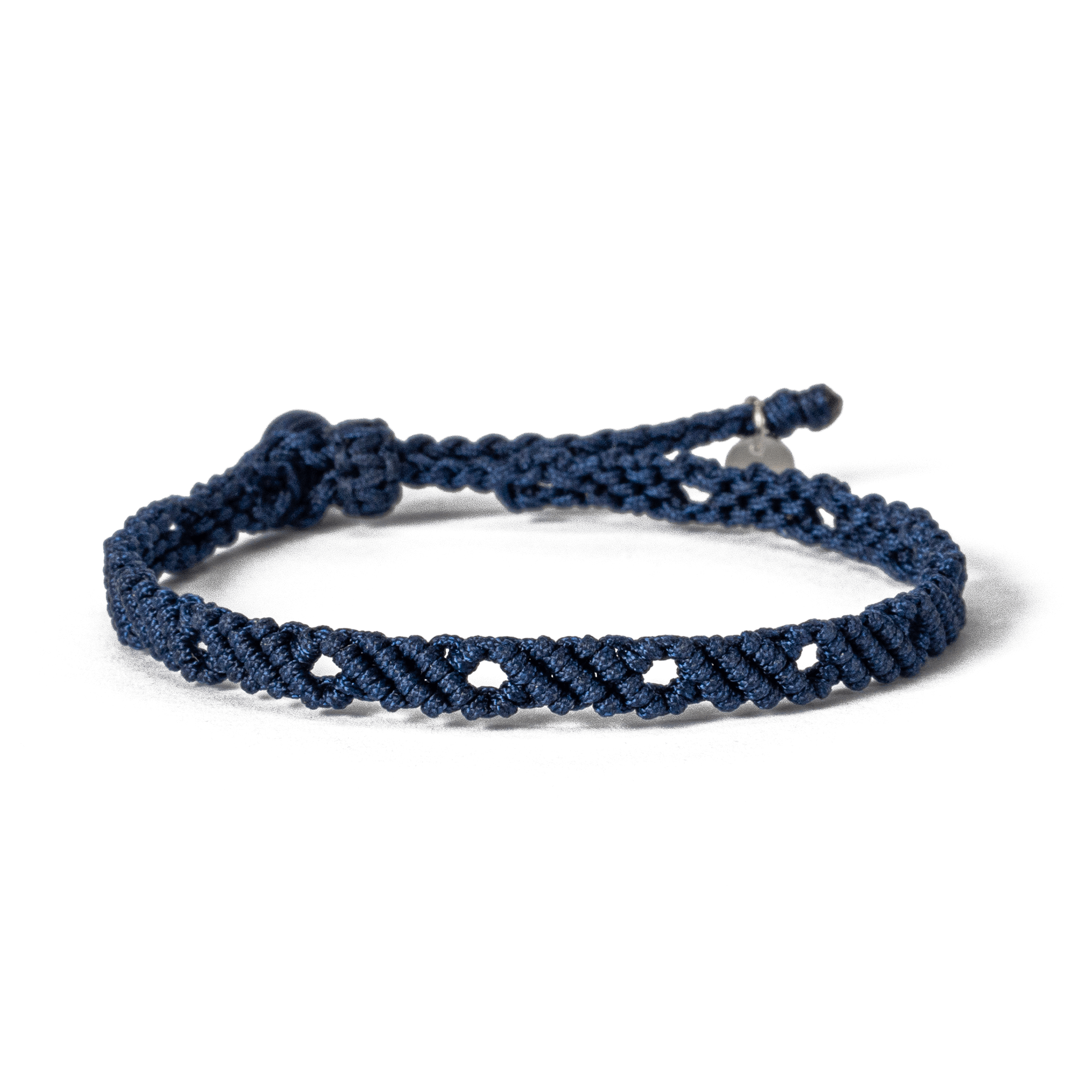 Handwoven friendship bracelet made of navy blue cord – craft by loommii
