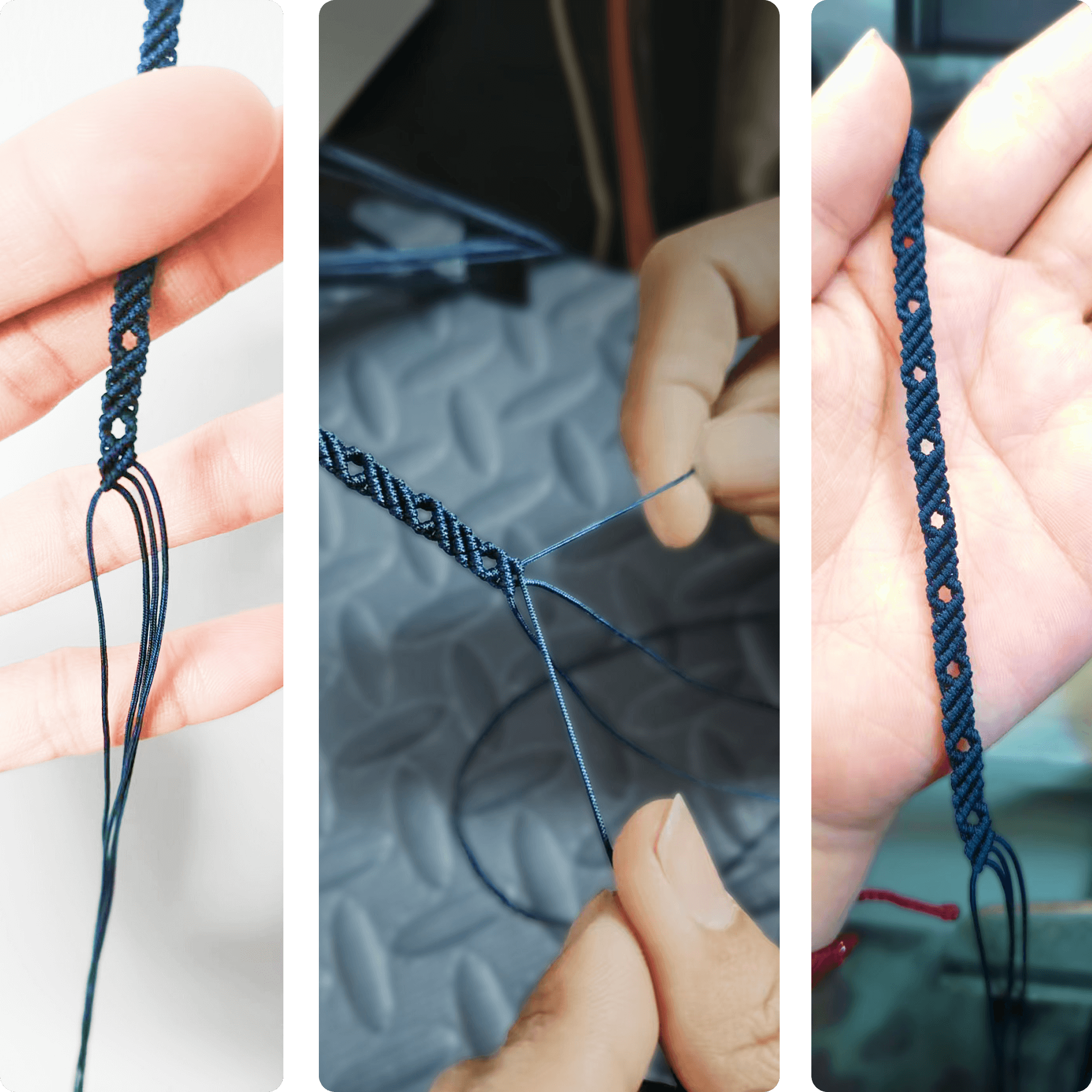 Handwoven friendship bracelet made of navy blue cord – craft by loommii