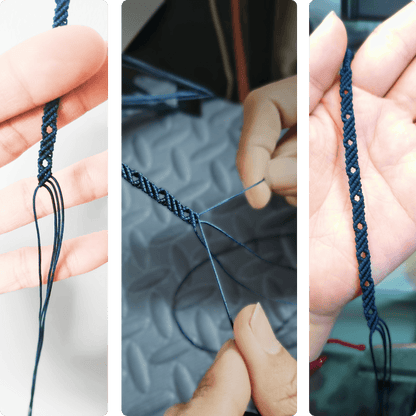 Handwoven friendship bracelet made of navy blue cord – craft by loommii