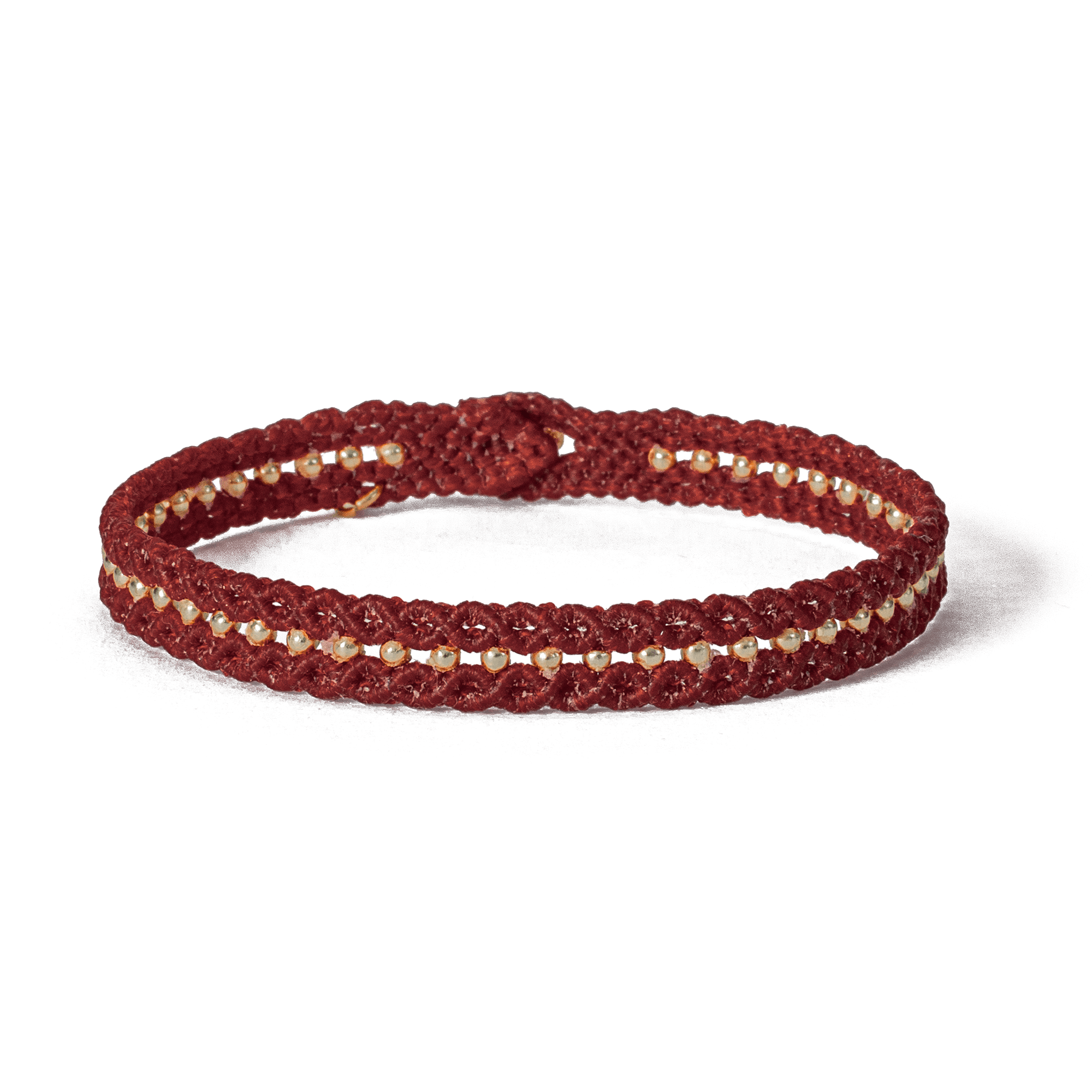 Handwoven friendship bracelet made of deep ember red cord – craft by loommii