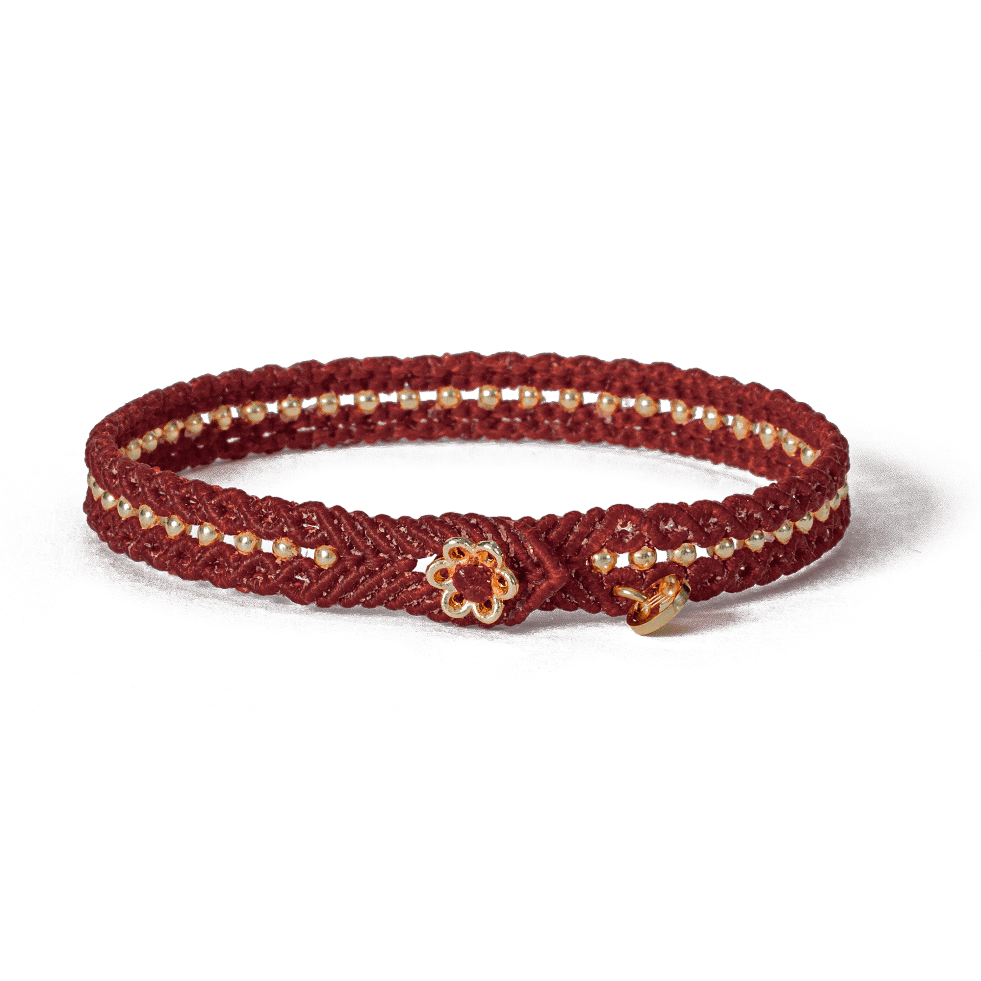Handwoven friendship bracelet made of deep ember red cord – craft by loommii