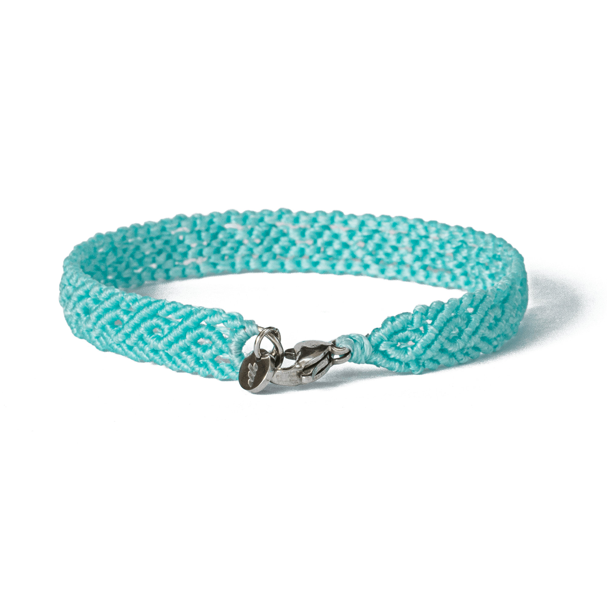 Handwoven friendship bracelet made of aqua blue cord – craft by loommii