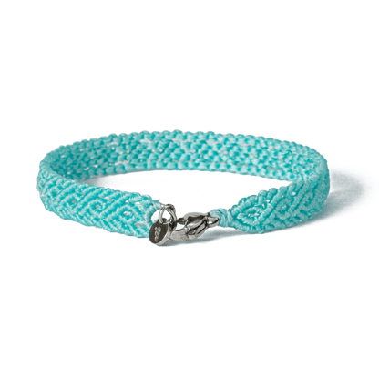 Handwoven friendship bracelet made of aqua blue cord – craft by loommii