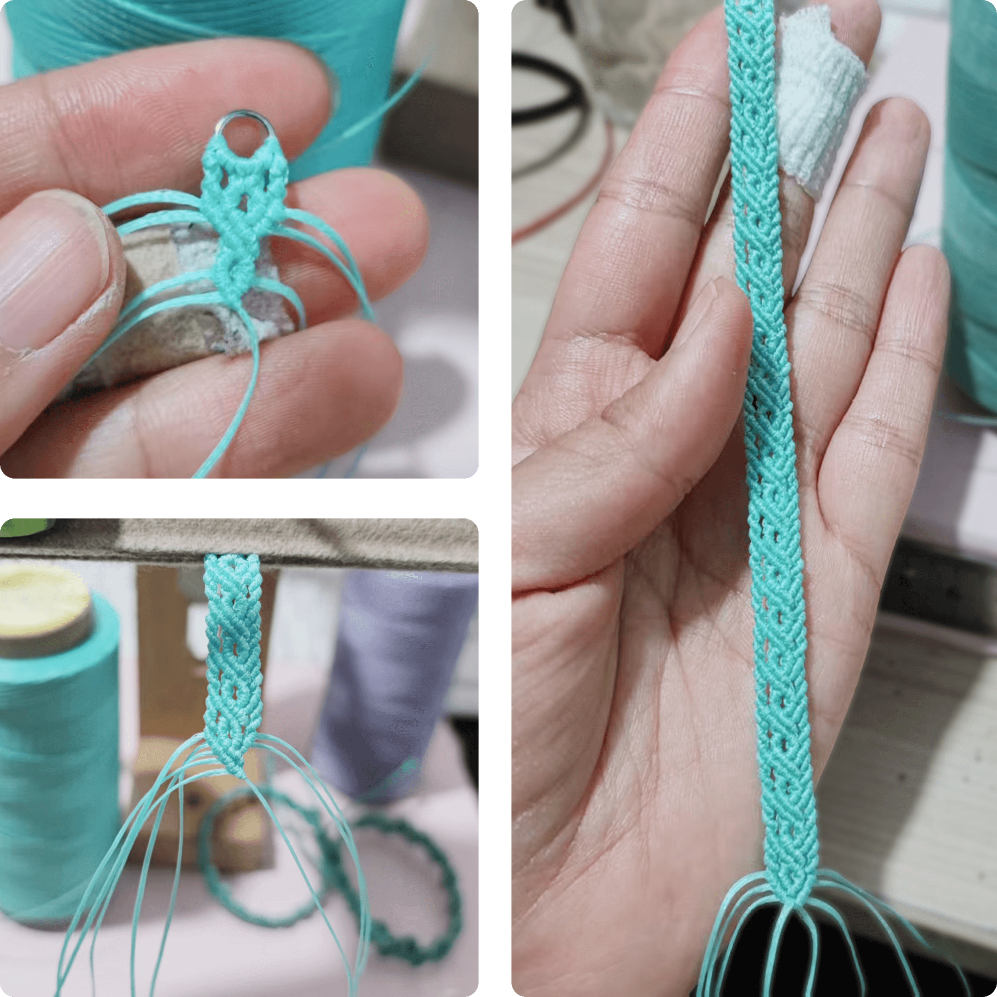 Handwoven friendship bracelet made of aqua blue cord – craft by loommii