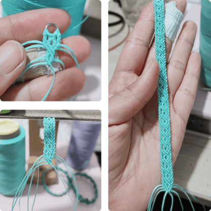Handwoven friendship bracelet made of aqua blue cord – craft by loommii